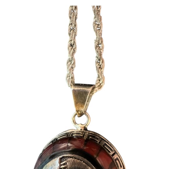 Vintage Mayan Aztec Sterling Silver Pendant Necklace Llamador Calendario - Picture 8 of 10